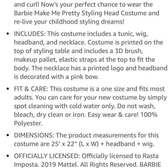 Barbie styling head adult sized costume. NIP - Picture 3 of 3